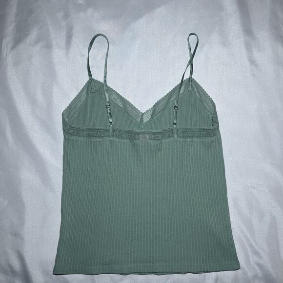Victoria's Secret Y2K Babydoll Cami Top Womens M Green Lace Coquette Mesh - Picture 3 of 8